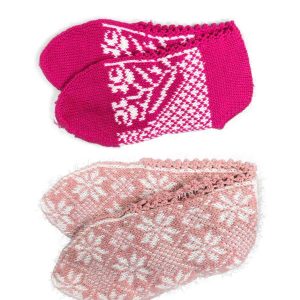 2 Çift Kışlık Şık Kadın Yün Patik Fuşya Pudra