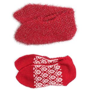 2 Çift Kışlık Şık Kadın Yün Patik Kırmızı Desenli Kırmızı