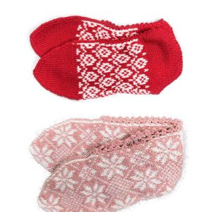 2 Çift Kışlık Şık Kadın Yün Patik Kırmızı Desenli Pudra