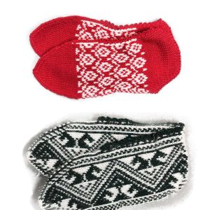 2 Çift Kışlık Şık Kadın Yün Patik Kırmızı Desenli Siyah