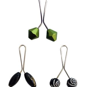 3 Adet Tesettür Eşarp ve Şal Klipsi Siyah Siyah Desenl Yeşil