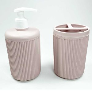 Plastik Sıvı Sabunluk ve Diş Fırçalık Set Renk Pudra