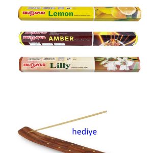 3 Paket 20 Çubuklu Tütsü Limon - Amber - Lilly - Kayık Hediyeli