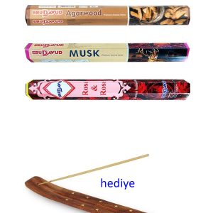 3 Paket 20 Çubuklu Tütsü Musk - Wood - Red Rose - Kayık Hediyeli