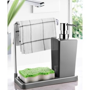 Paslanmaz Bez Askılıklı Mutfak Sıvı Sabunluk Gri