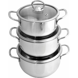 3lü Mini Tencere Set Sütlük Sosluk Yumurta Haşlama Isıstma Tenceresi 304 Paslanmaz Çelik 14-16-18cm