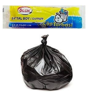 Battal Boy Çöp Torbası 75 x 90 cm 10 Lu Rulo x 1 Paket = 10 Adet (Siyah)