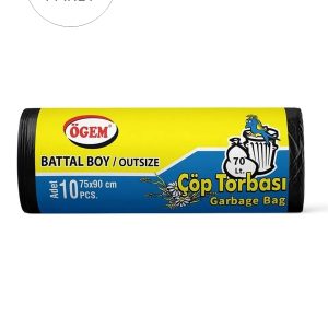 Battal Boy Çöp Torbası 75 x 90 cm 10 Lu Rulo x 10 Paket = 100 Adet (Siyah)