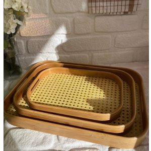 3'lü Bambu Hazeran Dikdörtgen Tepsi 32,5x22 - 39,50x28 - 46x33 cm