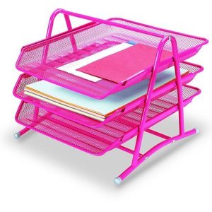 Gıpta Metal Masa Seti 3 Kat Hareketli Evrak Rafı Pembe