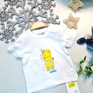 %100 Pamuk Yazlık Bebek T-Shirt Beyaz Artist Baskılı Çocuk Yarım Kollu T-Shirt