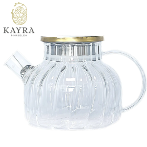 Çelik Kapaklı Borosilikat Dilimli Model Süzgeçli Cam Demlik Bitki Çayları 1000 Ml Royaleks-CM-2001