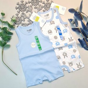 Erkek Bebek Mavi Hello Baby Yazlık Kolsuz Çıtçtıtlı Body Tulum 2 Adet