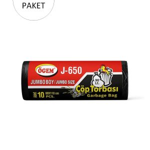J-500 Jumbo Boy Çöp Torbası 80 x 110 cm 10 Lu Rulo x 20 Paket = 200 Adet (Siyah)