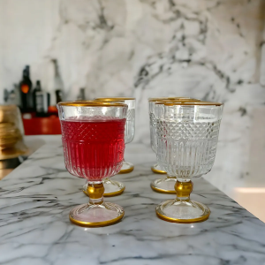 Ronson Crstal Cam Yaldızlı Kahve Yanı Su Bardağı Su Takımı Seti 6 Kişilik Royaleks-RYLHD0064