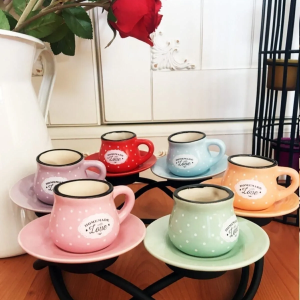 12 Parça Renkli Kahve Fincan Takımı. Bombe Model 6 Kişilik Porselen Fincan Seti Royaleks-RYLHD0134