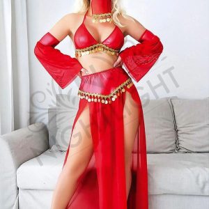 Night Light Kadın Peçeli Altın Detaylı Fantazi Kırmızı Dansöz Kostümü 1086