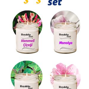 4 Adet Doğal Özel Seri Kokulu Dekoratif Kavanoz Mum 4X210 cc - Çiçek Seti - RYL