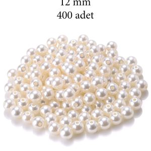 500 gram 12mm Krem Renk Plastik İnci Boncuk Çanta ve Takı Yapım Boncuğu (~400 adet)