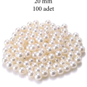 500 gram 20mm Krem Renk Plastik İnci Boncuk Çanta ve Takı Yapım Boncuğu (~100 adet)