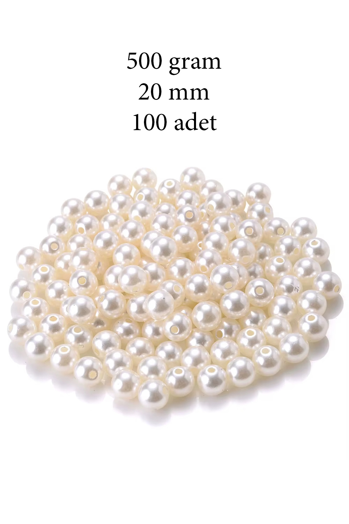 500 gram 20mm Krem Renk Plastik İnci Boncuk Çanta ve Takı Yapım Boncuğu (~100 adet)