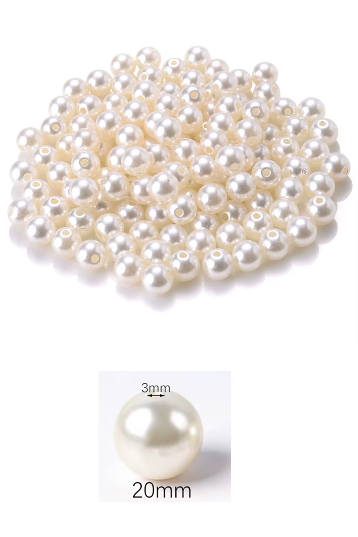 500 gram 20mm Krem Renk Plastik İnci Boncuk Çanta ve Takı Yapım Boncuğu (~100 adet) - Görsel 2