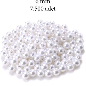 1.000 gram (1 kg.) 6mm Beyaz Renk Plastik İnci Boncuk Çanta ve Takı Yapım Boncuğu (~7.500 adet)