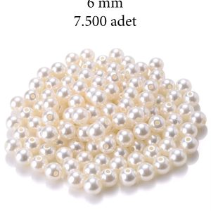 1.000 gram (1 kg.) 6mm Krem Renk Plastik İnci Boncuk Çanta ve Takı Yapım Boncuğu (~7.500 adet)