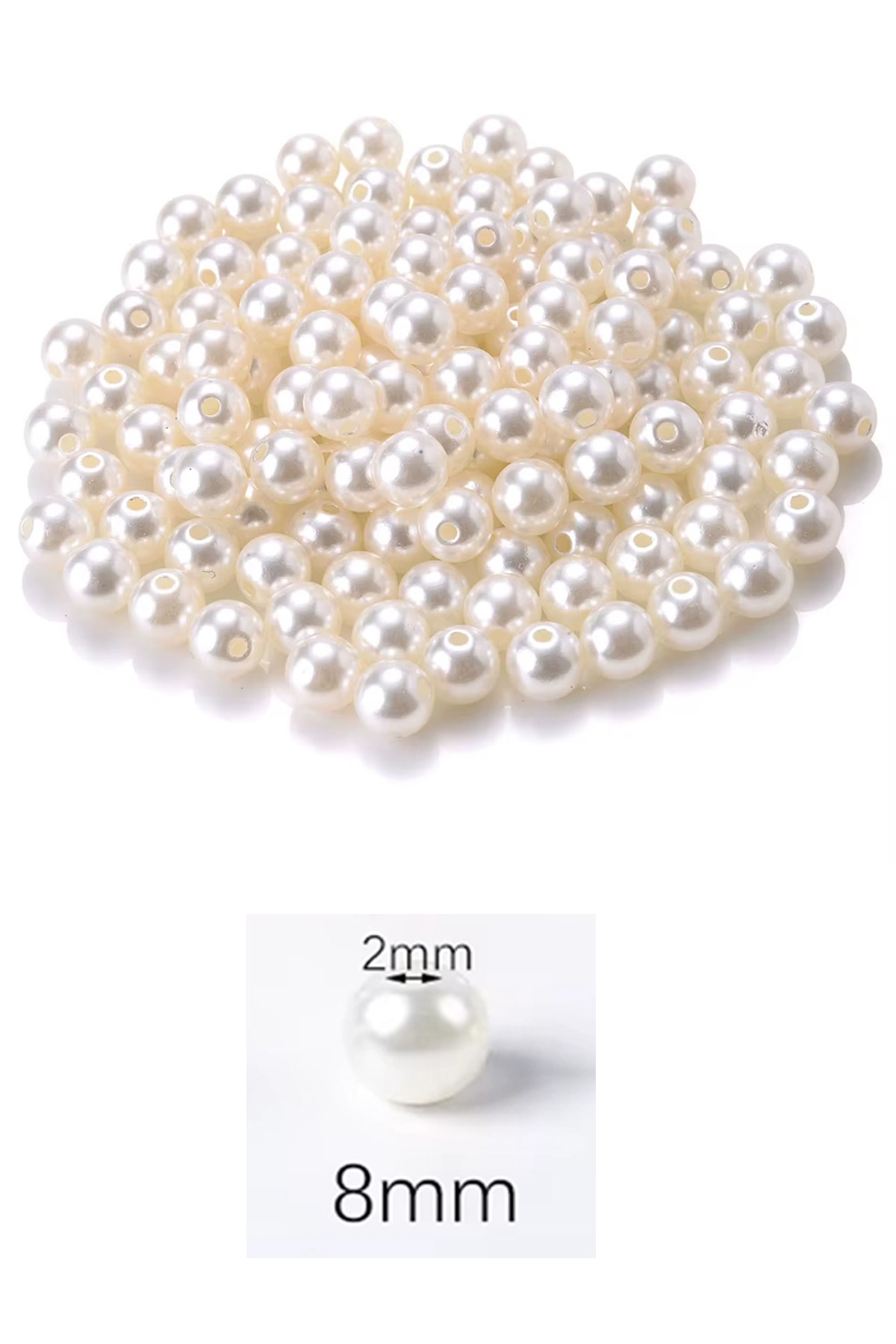 1.000 gram (1 kg.) 8mm Krem Renk Plastik İnci Boncuk Çanta ve Takı Yapım Boncuğu (~3.200 adet) - Görsel 2
