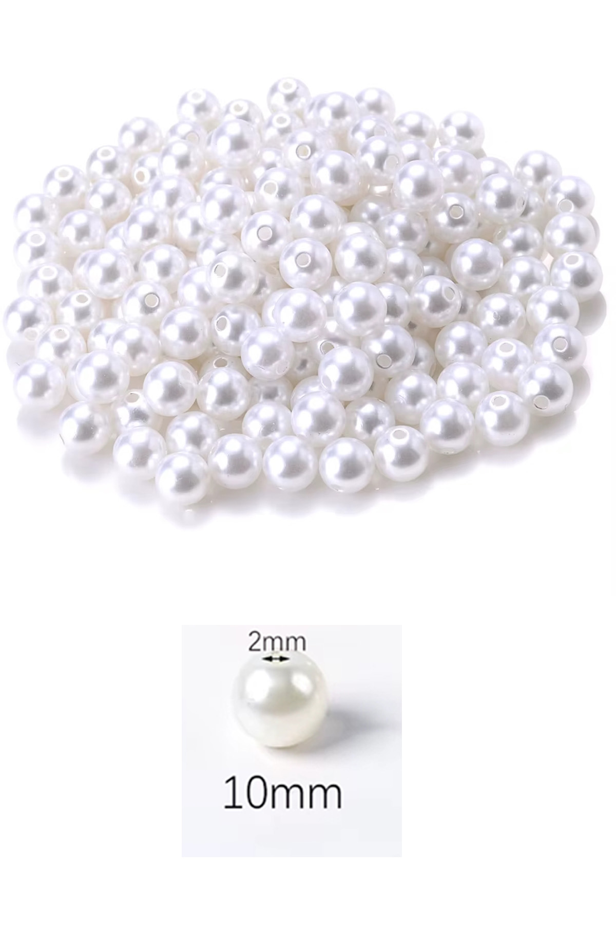 1.000 gram (1 kg.) 10mm Beyaz Renk Plastik İnci Boncuk Çanta ve Takı Yapım Boncuğu (~1.900 adet) - Görsel 2