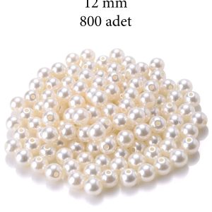 1.000 gram (1 kg.) 12mm Krem Renk Plastik İnci Boncuk Çanta ve Takı Yapım Boncuğu (~800 adet)