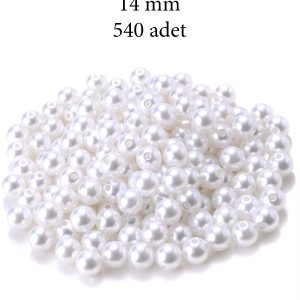 1.000 gram (1 kg.) 14mm Beyaz Renk Plastik İnci Boncuk Çanta ve Takı Yapım Boncuğu (~540 adet)