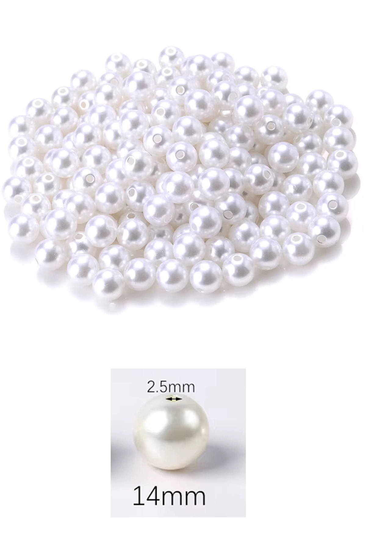 1.000 gram (1 kg.) 14mm Beyaz Renk Plastik İnci Boncuk Çanta ve Takı Yapım Boncuğu (~540 adet) - Görsel 2