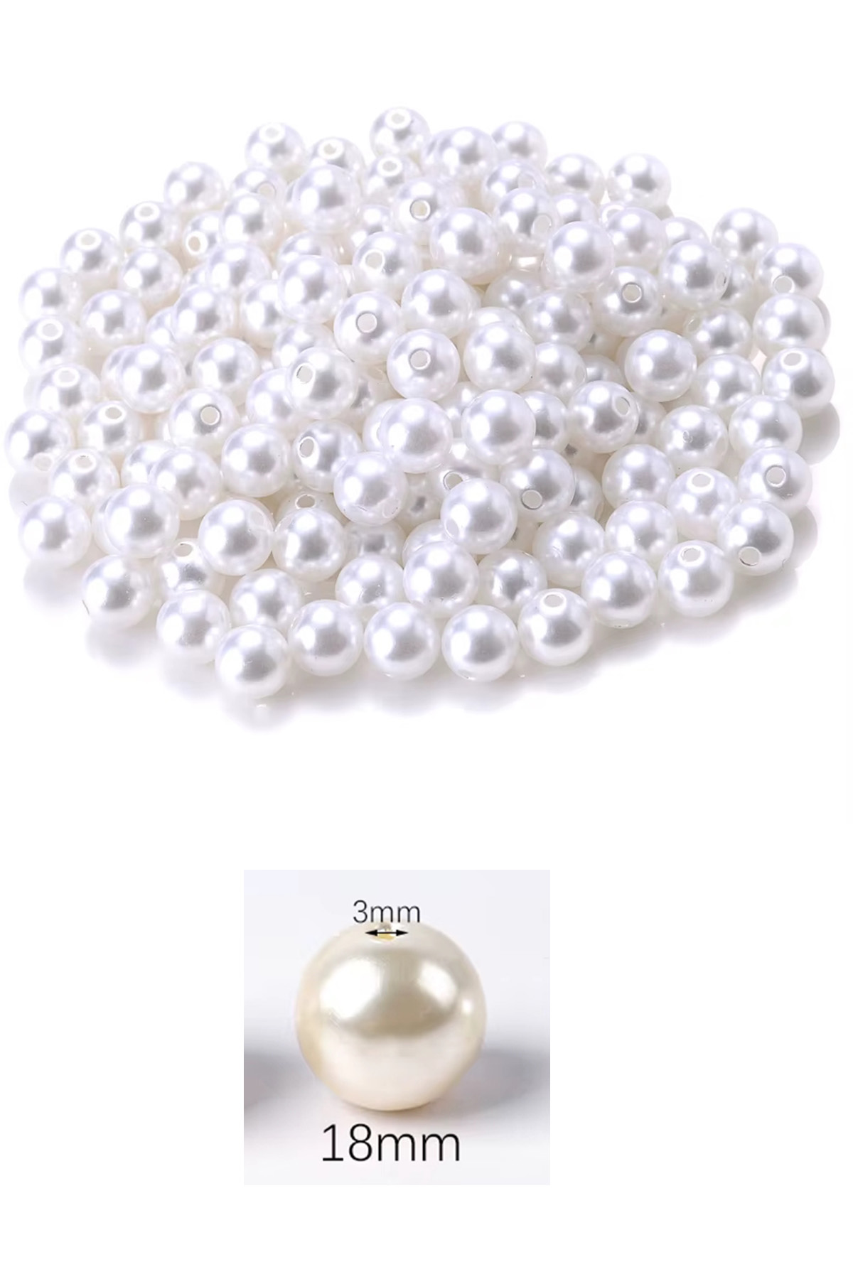 1.000 gram (1 kg.) 18mm Beyaz Renk Plastik İnci Boncuk Çanta ve Takı Yapım Boncuğu (~220 adet) - Görsel 2