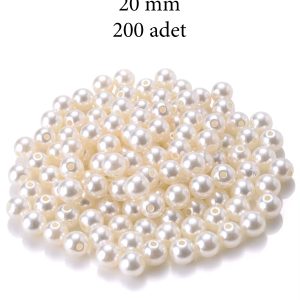 1.000 gram (1 kg.) 20mm Krem Renk Plastik İnci Boncuk Çanta ve Takı Yapım Boncuğu (~200 adet)