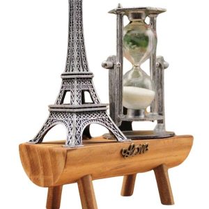 Eyfel Kulesi Tasarımlı Kum Saati Kristalleştirilmiş Kum Saati Dekoratif Ahşap Görünümlü