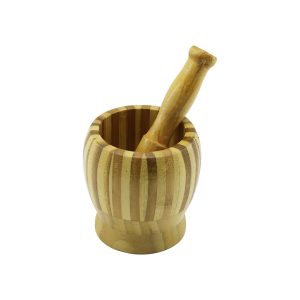 AHŞAP BAMBU - ÇİZGİLİ HAVAN SARIMSAK DÖVECEK Ç: 9.5CM--D: 6.6CM--Y:10.5CM FİLELİ AMBALAJ (5296)
