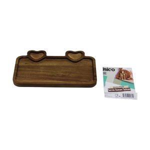 AKASYA DİKDÖRTGEN   3 BÖLMELİ=2İN1 KALP BÖLME+1  AHŞAP SERVİS SUNUM TEPSİ - TAHTASI  25 X 14 X 1.4CM (5296)