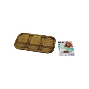 AKASYA DİKDÖRTGEN 3 BÖLMELİ=2+1  AHŞAP SERVİS SUNUM TEPSİ - TAHTASI  25 X 14 X 1.4CM (5296)