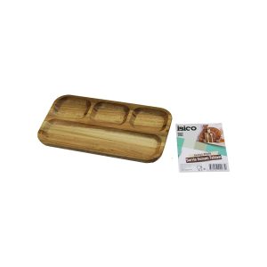 AKASYA DİKDÖRTGEN  4 BÖLMELİ=3+1  AHŞAP SERVİS SUNUM TEPSİ - TAHTASI  25 X 14 X 1.4CM (5296)