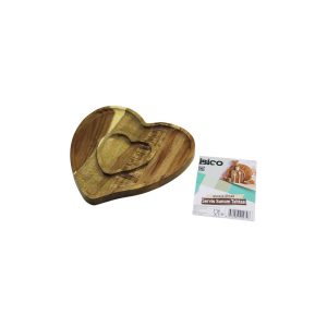 AKASYA  KALP MODEL   2 BÖLMELİ=1+1  AHŞAP BAMBU SERVİS SUNUM TEPSİ - TAHTASI  20.5 X 19.5 X 1.4CM (5296)