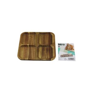 AKASYA KARE 4 BÖLMELİ  AHŞAP SERVİS SUNUM TEPSİ - TAHTASI  20 X 1.4CM (5296)