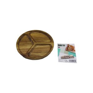 AKASYA YUVARLAK 3 BÖLMELİ  AHŞAP SERVİS SUNUM TEPSİ - TAHTASI  20 X 1.4CM (5296)