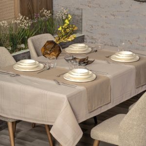 Antique Jasmine Bej Keten Masa Örtüsü