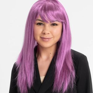 Rose Pembe Renk Düz Kesim Uzun Parti Peruğu Takma Saç