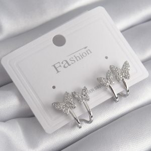 Pirinç Gümüş Renk Zirkon Taşlı Kelebek Model Kadın Küpe