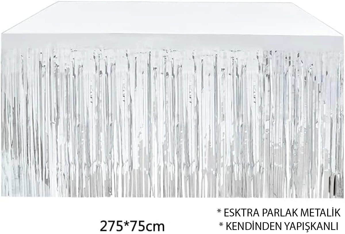 Gümüş Metalize Masa Eteği 275x75 Cm – Kendinden Yapışkanlı