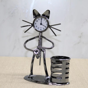 Metal Saksafon Çalan Kedi Müzisyen Saat Ve Kalemlik Alk4343