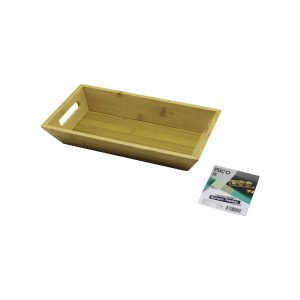 DİKDÖRTGEN=16X30CM  DERİN=4.5CM  AHŞAP BAMBU SUNUM TEPSİSİ ÇİFT OYMA KULPLU (5296)