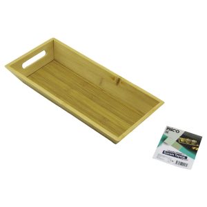 DİKDÖRTGEN=16X35CM  DERİN=4.5CM  AHŞAP BAMBU SUNUM TEPSİSİ ÇİFT OYMA KULPLU (5296)